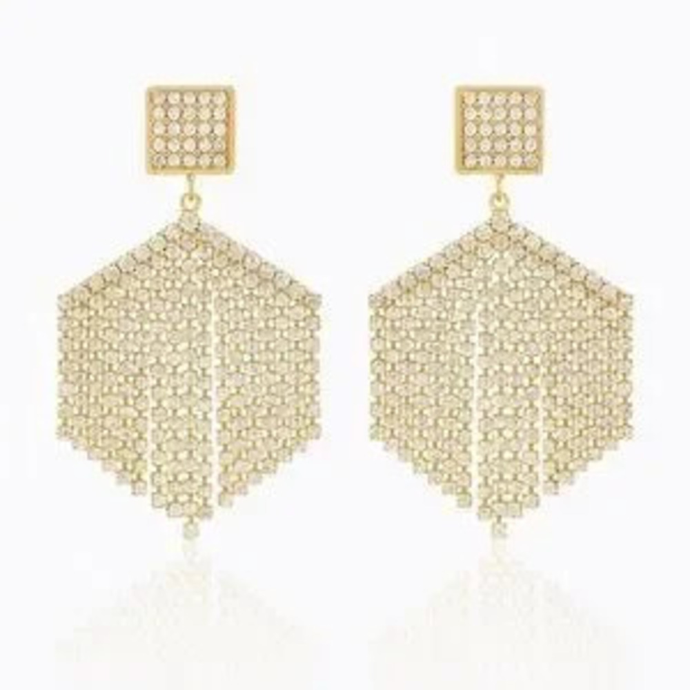Elegant Dangle Gold Earrings With Crystals